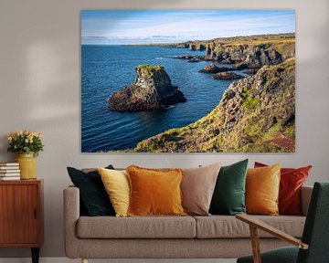 Arnastapi coastal landscape with cliffs in summer near the Snaefellsnes peninsula in Iceland