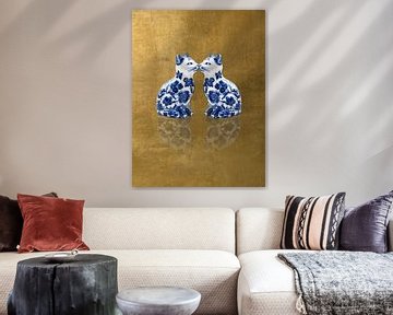 Delfts blauwe poezen. Op een gouden achtergrond van Mijke Konijn