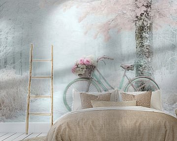 Winter, landscape, old bicycle, snow, pastel  by Joriali photography and paintings