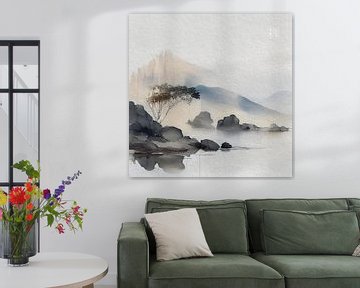 ZEN schilderij: Japans landschap in de mist van Studio Pieternel