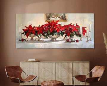 Rote Weihnachtssterne und Kerzenlicht von Wunderbare Kunst