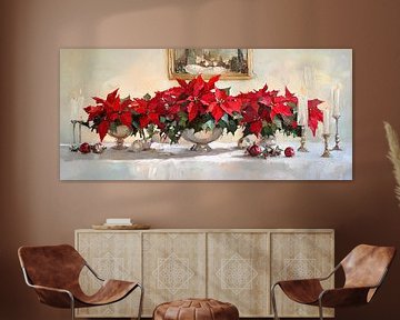 Red poinsettias and candlelight by Wonderful Art