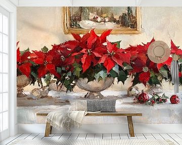 Rote Weihnachtssterne und Kerzenlicht von Wunderbare Kunst