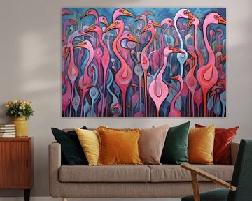 Schilderij Kleurrijke Flamingo's van ARTEO Schilderijen