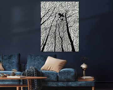 Silhouetten van raven in winterse bomen van Ramy Salah Hefny