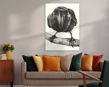 Intricate Raven Portrait on Branch by Ramy Salah Hefny