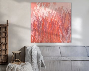 Gras in pastel paars, oranje, wit. Moderne botanische kunst. van Dina Dankers