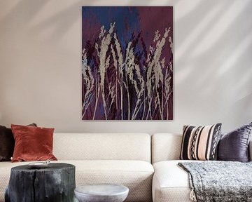 Gras in wit, kobaltblauw, paars II. Moderne botanische kunst. van Dina Dankers