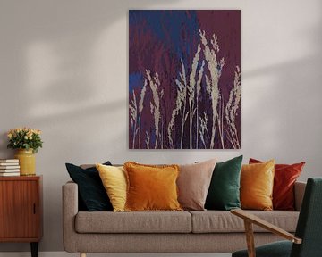 Gras in wit, kobaltblauw, paars I. Moderne botanische kunst. van Dina Dankers