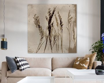 Gras in bruin en beige op wit. Moderne botanische kunst. van Dina Dankers