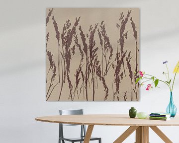 Gras in bruin op beige. Moderne botanische kunst. van Dina Dankers