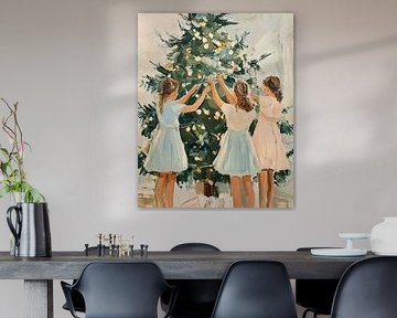 Jonge Meisjes Versieren Kerstboom van De Mooiste Kunst