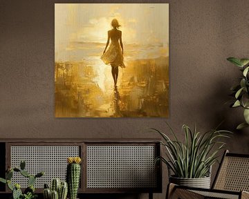 Golden Solitude van Abstract Schilderij