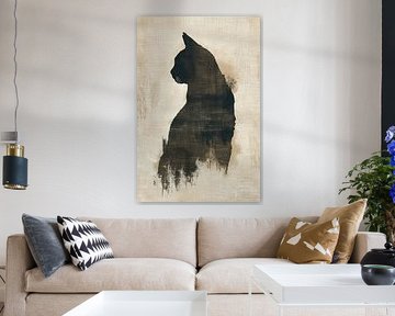Kattenschilderij Minimalisme | Shadowed Feline Grace van Modern Collection