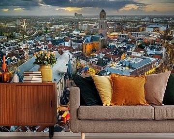 Zwolle binnenstad tijdens zonsondergang