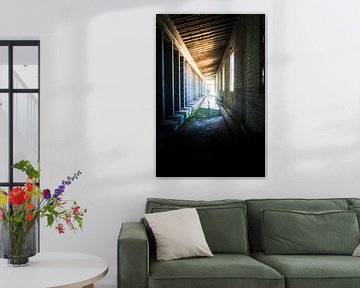 Verlaten fabrieksgebouw in het lichtspel van verval van InfiniteArtLabs