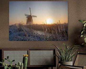 Winterbild mit Mühle Leeuwarden von Berend Drent