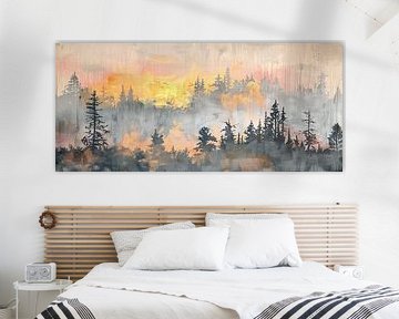 Boslandschap | Silent Forest Glow van Abstract Schilderij