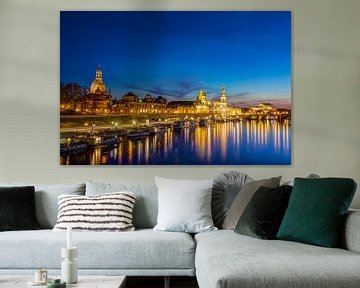 Dresden at the blue hour - Baroque Elbe panorama