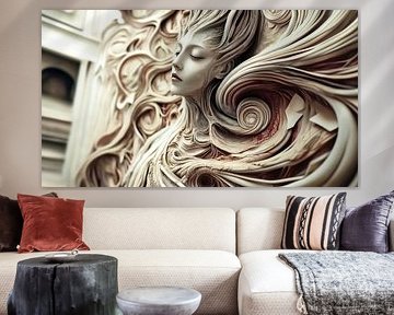 Gezicht van een vrouw in abstracte golven