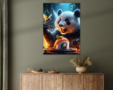 Panda die sushi eet