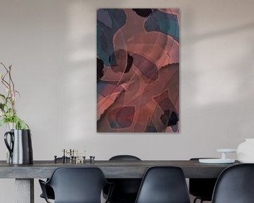Roze terra en blauw. Modern abstract schilderij. van Dina Dankers