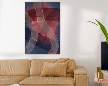 Blauw, terracotta, oranje. Modern abstract schilderij. van Dina Dankers