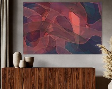 Warm oranje, bruin, blauw. Modern abstract schilderij. van Dina Dankers