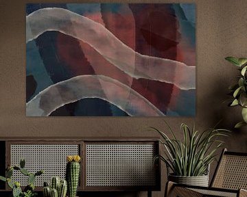 Roestbruin, wit, blauw. Modern abstract schilderij. van Dina Dankers