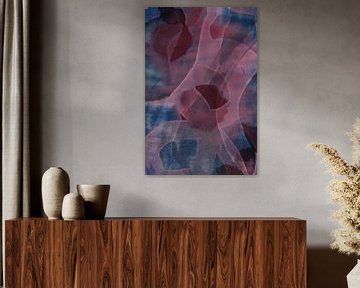 Roze, paars, wijnrood, blauw. Modern abstract schilderij. van Dina Dankers