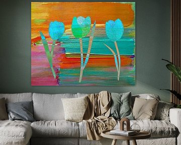 Modern Abstract: Mixed media  met tulpen van Studio Pieternel