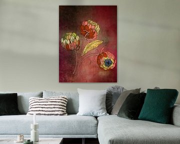 Vintage collage kunst van bloemen met goud accenten van Studio Pieternel