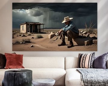een oude Mexicaan voor de hut, onweer van Nick Wendt