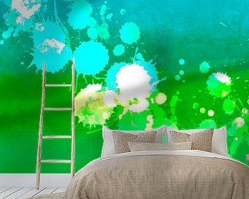 Moderne abstrakte Kunst: Collage grün, blau und türkis. Serie: Neon