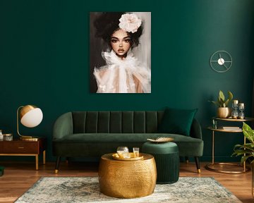 Modern portret in zwart wit met zacht roze kleuraccent van Carla Van Iersel