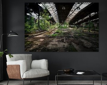 Industriële uitgestrektheid - Verlaten hal in de greep van de natuur van InfiniteArtLabs
