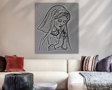 Biddende non ( tekening ) van Jose Lok