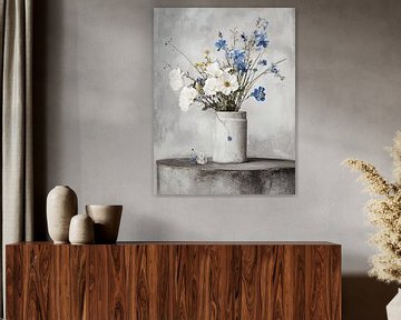 Vaas met bloemen, stilleven van Japandi Art Studio