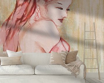 Vrouw met hoofddoek schilderij