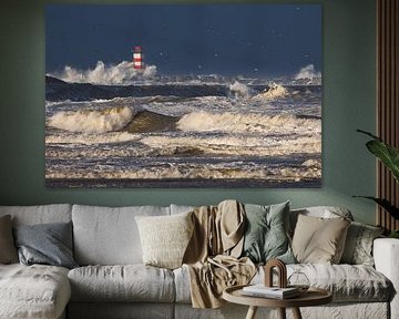 Wellen am Leuchtturm von Thijs Friederich