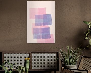 Roze en violette abstracte vormen op wit. Minimalistische collage. van Dina Dankers