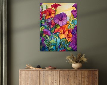 Petunia Schilderij | Floral Sunrise Symphony van I ❤ Bloemen