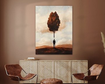 Paysage d'un seul homme | Silence sous l'arbre solitaire sur Peinture Abstraite