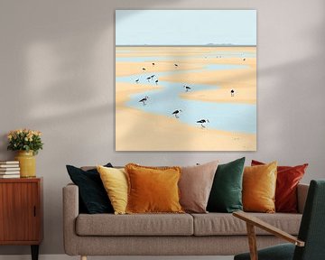 Vogels op het wad bij eb ameland. van J.a Dijkstra
