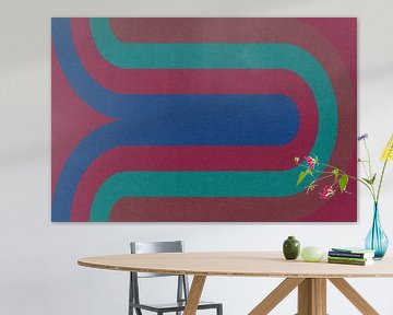 Retro geometrisch patroon. Bauhaus stijl. Vormen in wijnrood, kobaltblauw, groenblauw. van Dina Dankers