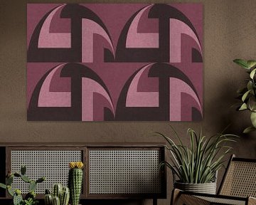 Retro geometrisch patroon. Bauhaus stijl. Vormen in paars, bruin, roze. van Dina Dankers