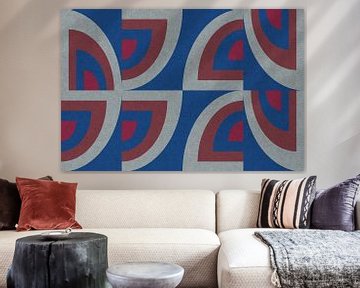 Retro geometrisch patroon. Bauhaus stijl. Vormen in wijnrood en kobaltblauw. van Dina Dankers