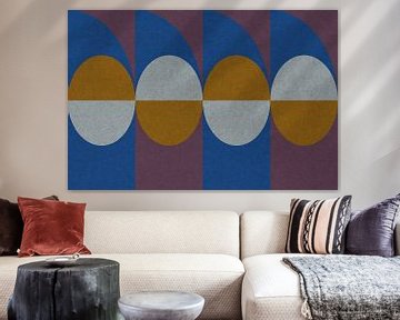 Retro geometrisch patroon. Bauhaus stijl. Vormen in kobaltblauw, oker, paars. van Dina Dankers