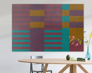 Retro geometrisch patroon. Bauhaus stijl. Vormen in oker, paars, violet. van Dina Dankers