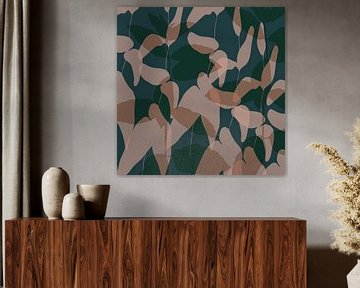 Leaves in teal and brown. Abstract botanical art. by Dina Dankers